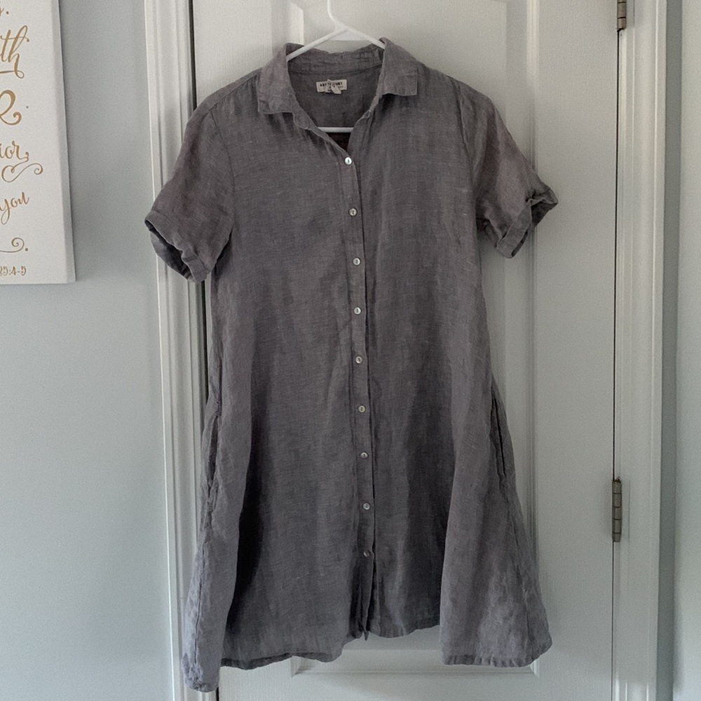 Artisan NY Shirt‎ Dress Pearl Button 100% Linen XS midi summer beach swing